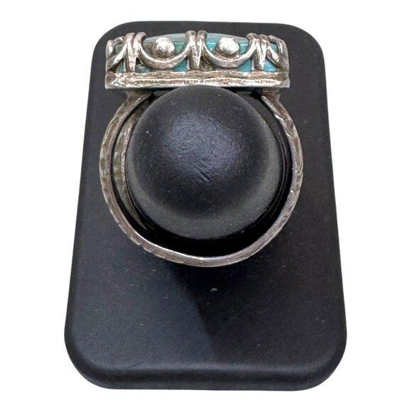 Vintage Artisan Statement Detailed Ring Sterling Silver Turquoise Stone Ornate 6 - Picture 3 of 9